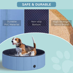 PawHut Foldable Dog Paddling Pool Pet Cat Swimming Pool Indoor/Outdoor Collapsible Summer Bathing Tub Shower Tub Puppy Washer (â100 x 30H cm, Blue)