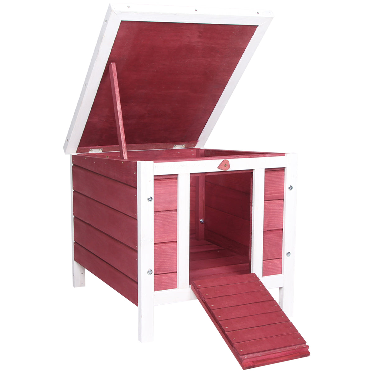 PawHut Wooden Rabbit Hutch 51 x 42 x 43 cm, Red