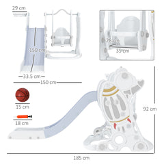 AIYAPLAY Space-Themed Kids Slide and Swing Set, with Basketball Hoop