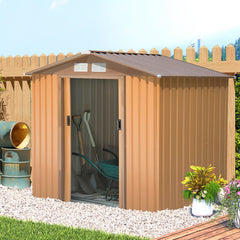 Outsunny 7 x 4ft Lockable Metal Garden Tool Storage Shed Storage - Light Brown