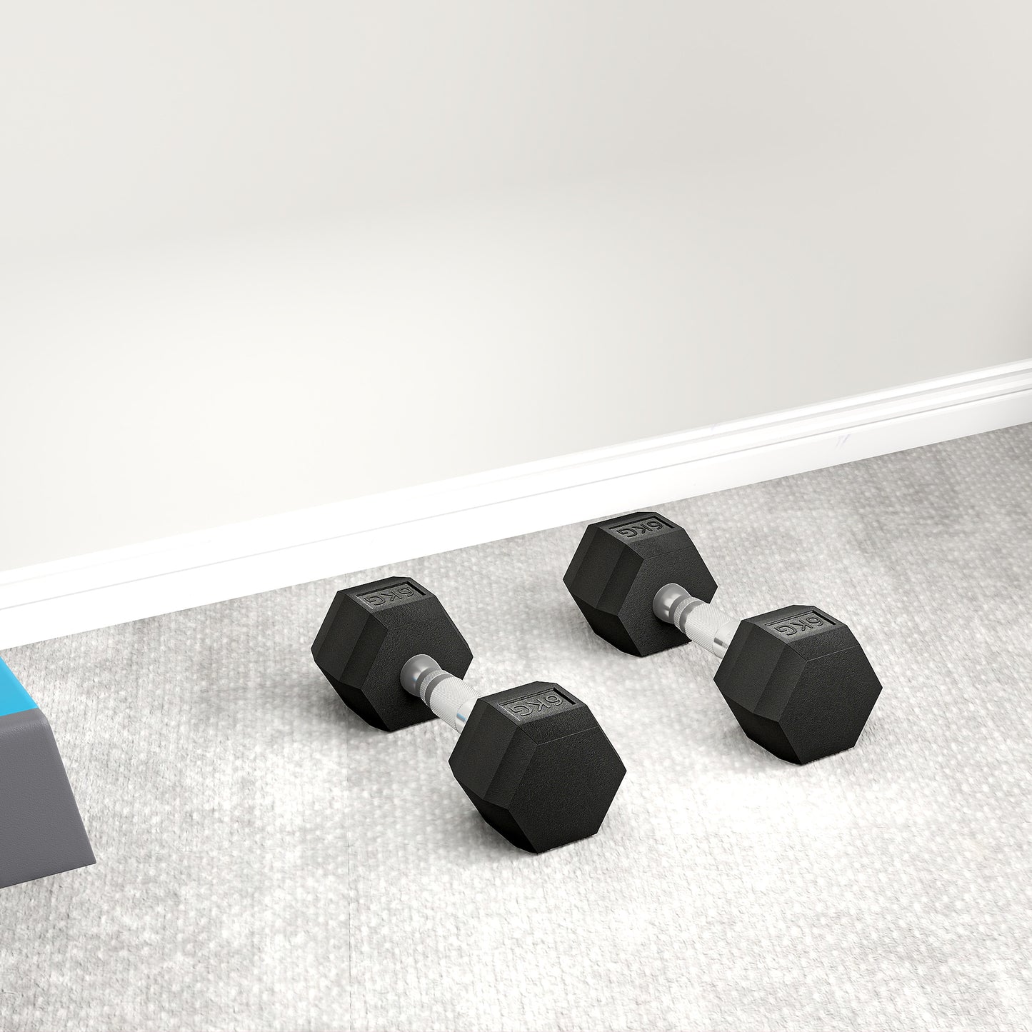 HOMCOM 2x6kg Hex Dumbbells Set Rubber Dumbbells Weight Lifting Equipment Fitness Home Gym