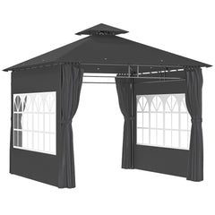 Outsunny 3 x 3 m Garden Gazebo, Double Roof Metal Gazebo with Removable Sidewalls and Church Windows, Outdoor Canopy Shelter, Dark Grey