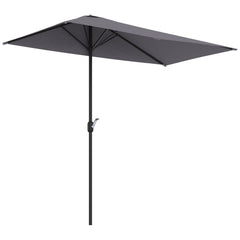 Outsunny Balcony Half Parasol Semi Round Umbrella Patio Crank Handle (2.3 m, Grey)- NO BASE INCLUDED