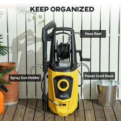 DURHAND 1800W High√Ç Pressure√Ç Washer, 150 Bar Pressure, 510 L/h Flow, High-Performance Portable Power Washer Jet Wash Cleaner with 6M Hose and Hose Reel for Garden, Car, Furniture, Yellow