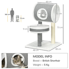 PawHut Cat Tree for Indoor Cats, with Scratching Post, Bed, Tunnel, Toy Ball, 48 x 48 x 73cm - White