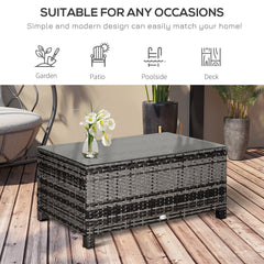 Outsunny PE Rattan Garden Coffee Table, with Glass Table Top - Grey