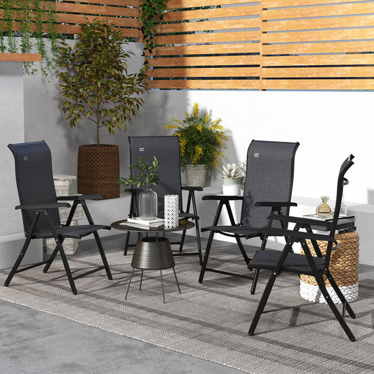 Outsunny Set of Four Folding Garden Chairs, with Seven-Position Adjustable Backs, Grey