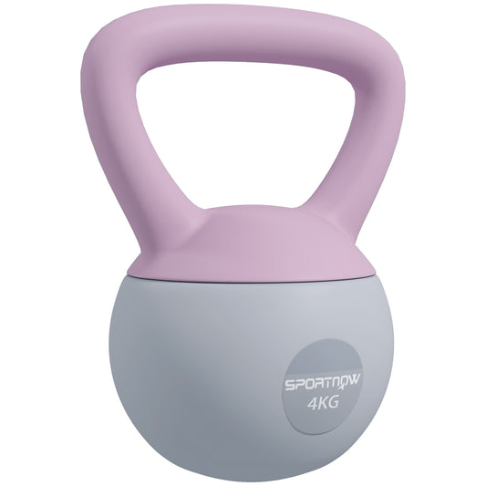 SPORTNOW Soft Kettlebell, 4kg Kettle Bell with Non-Slip Handle for Home Gym Weight Lifting and Strength Training, Purple and Grey