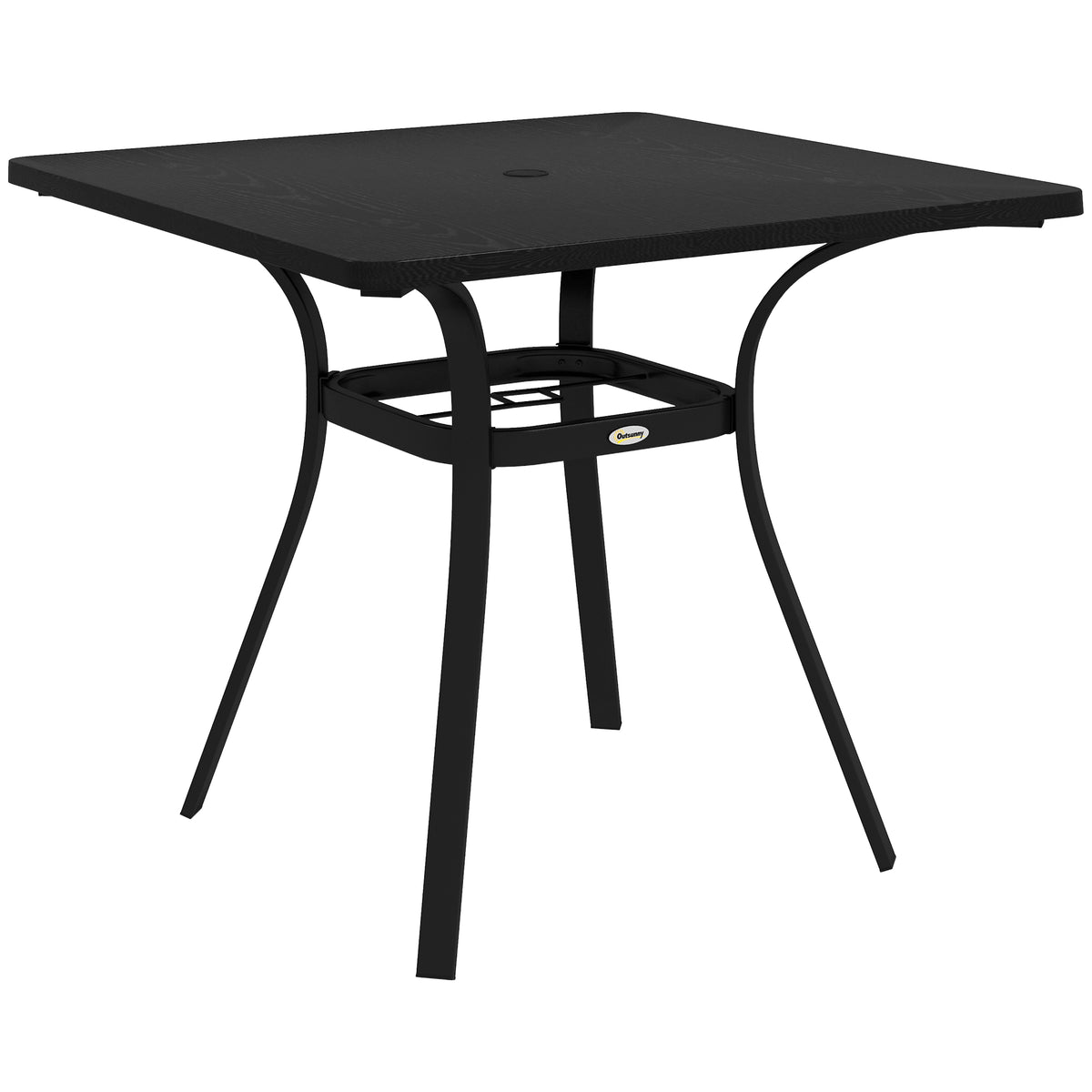 Outsunny Four-Seater Steel Garden Table, with â40mm Parasol Hole - Black