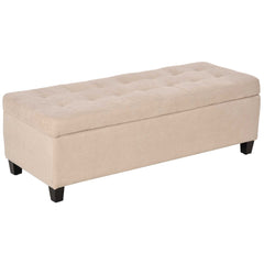 HOMCOM Linen Storage Ottoman, End of Bed Bench, Padded Footrest Seat with Tufting Design, Hinged Lid and Wood Frame 125L x 49W x 41.5H cm Beige