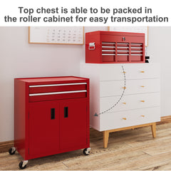 HOMCOM Portable Tool Box, Metal Tool Chest on Wheels with 6 Drawers for Garage and Workshop, Red