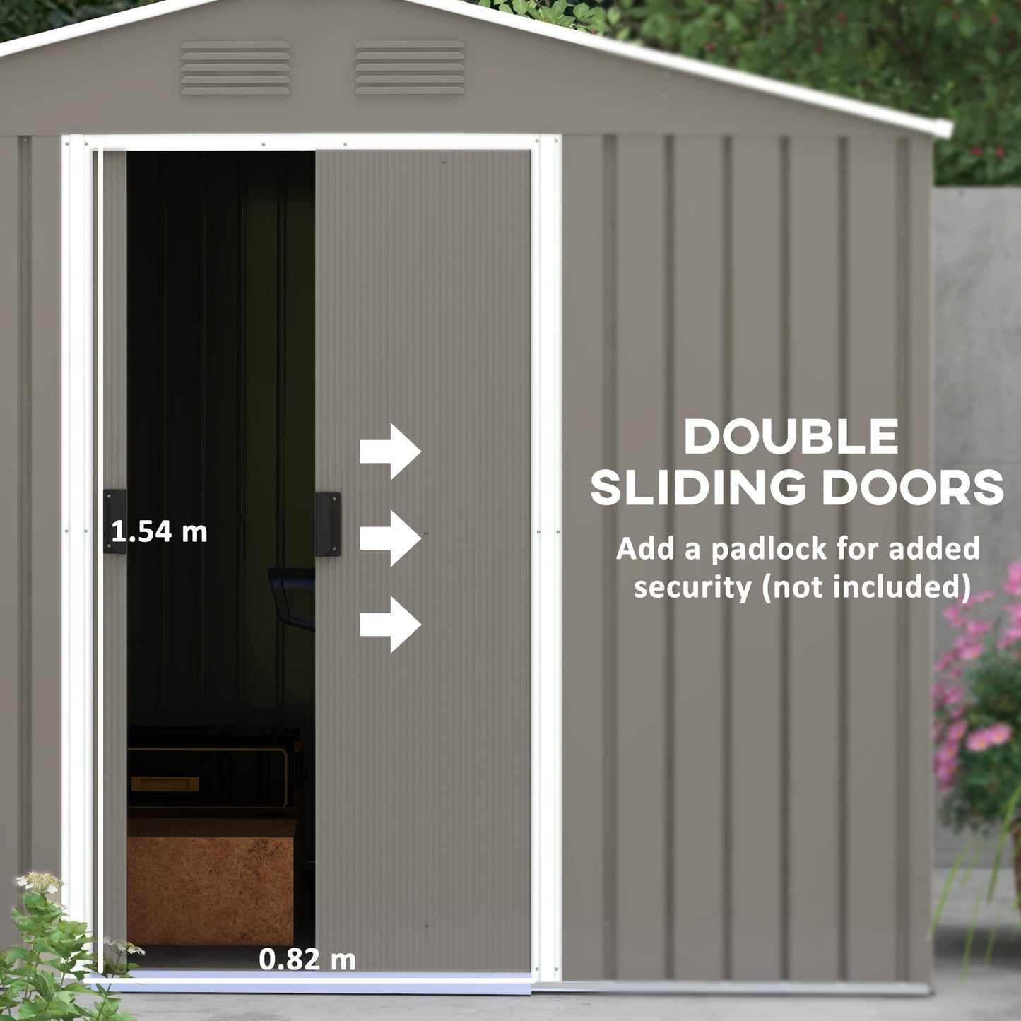 Outsunny 7.7 x 5.7ft Outdoor Garden Storage Shed, Metal Tool House with Ventilation and Sliding Doors, Light Grey
