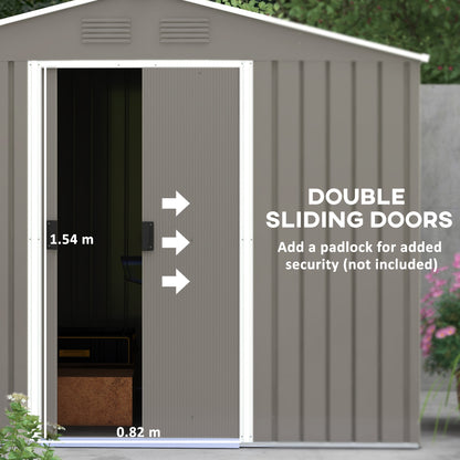 Outsunny 7.7 x 5.7ft Outdoor Garden Storage Shed, Metal Tool House with Ventilation and Sliding Doors, Light Grey