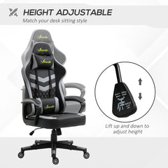 Vinsetto Gaming Chair, Computer Desk Chair with Lumbar Support, Faux Leather Racing Chair with Headrest and Swivel Wheels for Home Office, Black Grey