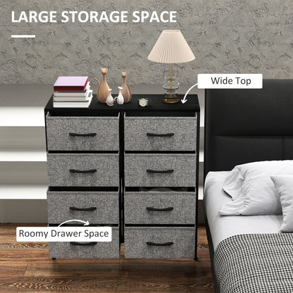 HOMCOM Fabric Chest of Drawers, Storage Drawers, Industrial Bedroom Dresser with 8 Fabric Drawers, Steel Frame and Wooden Top for Nursery, Living Room, Hallway, Black