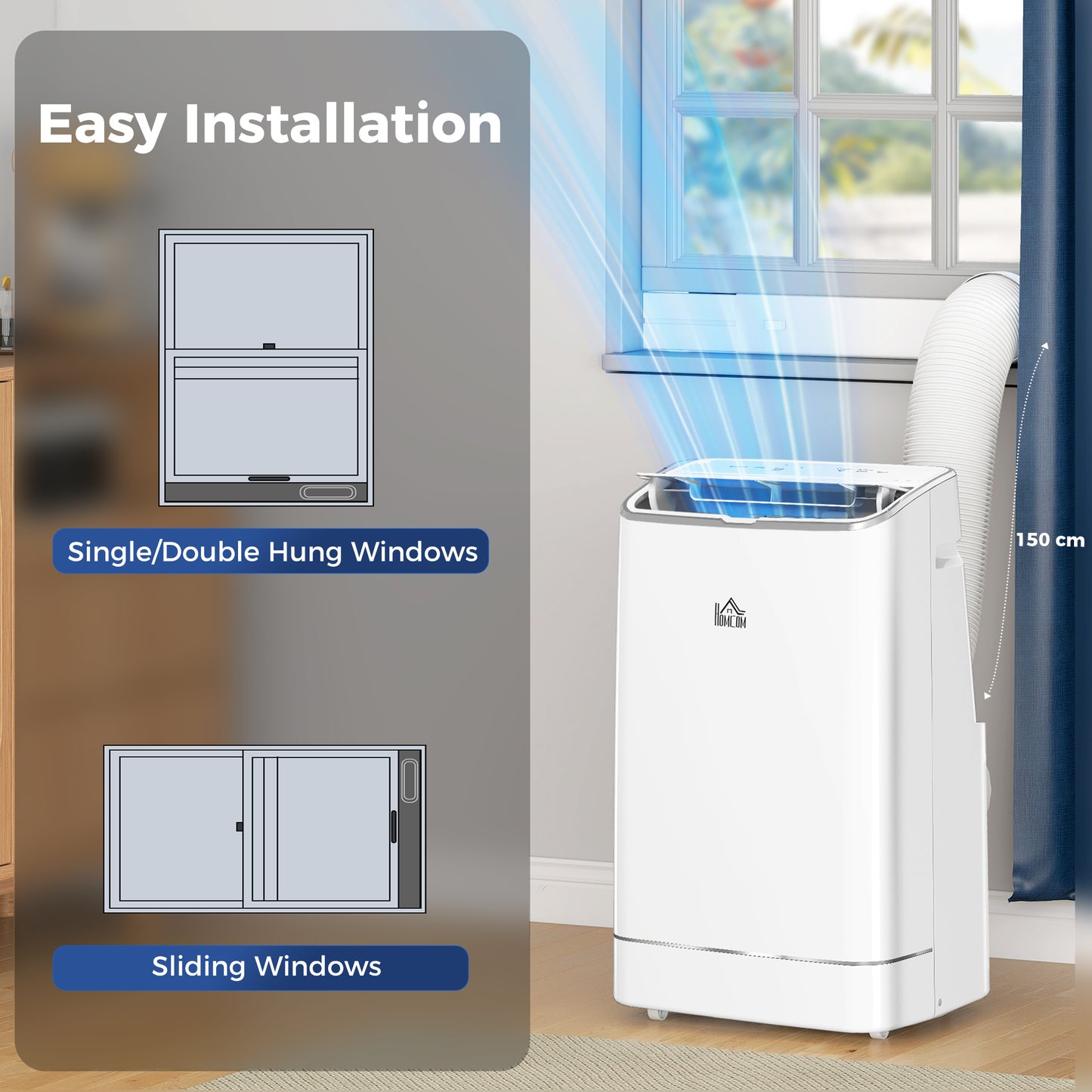 HOMCOM 14000 BTU Mobile Air Conditioner, 35m√Ç¬≤, Smart Home WiFi, with Dehumidifier, Fan, 24H Timer, Window Kit, White