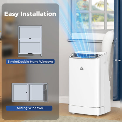 HOMCOM 14000 BTU Mobile Air Conditioner, 35m√Ç¬≤, Smart Home WiFi, with Dehumidifier, Fan, 24H Timer, Window Kit, White