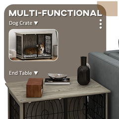 طاولة جانبية من PawHut Indoor Dog Crate Furniture مع وسادة مخملية قابلة للغسل وباب قابل للقفل للكلاب متوسطة الحجم