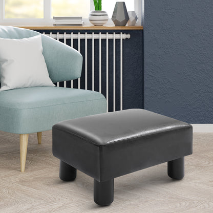 HOMCOM Faux Leather Footstool, Small Foot Rest, Rectangle Sofa Stool for Bedroom Living Room, Black
