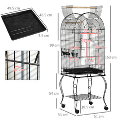 PawHut 1.53(m) Bird Cage, Pet Viary, Feeding Stand, with Wheels, Perch