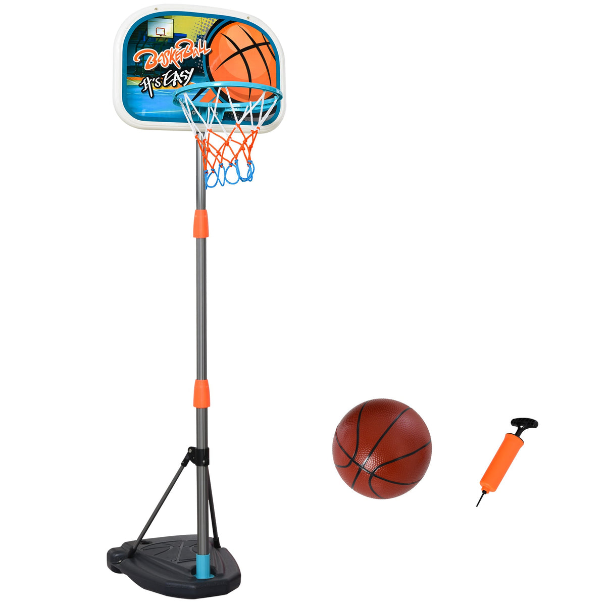 HOMCOM Kids Basketball Hoop and Stand Portable Basketball Stand Set w/ Ball Pump Netting Backboard Adjustable Height from 126 cm to 158 cm