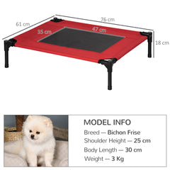 PawHut Raised Dog Bed Cat Elevated Lifted Portable Camping w/ Metal Frame Black and Red (Medium)