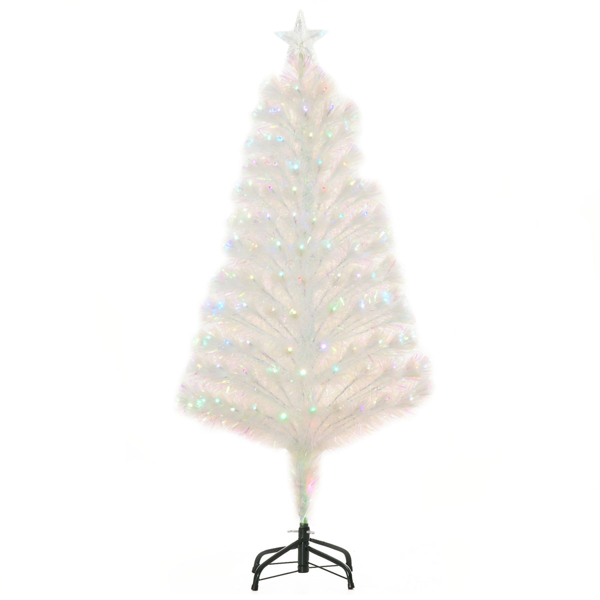 HOMCOM 4 Feet Prelit Artificial Christmas Tree with Fiber Optic LED Light, Holiday Home Xmas Decoration, White