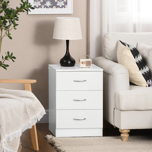 HOMCOM Three-Drawer Simple Bedside Table - White