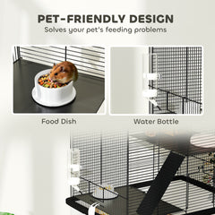 PawHut Three-Tier Gerbil Cage, Hamster Cage for Dwarf Hamster, Syrian Hamster w/ Wheels, Deep Bottom, Food Dish, Water Bottle