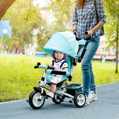 HOMCOM 6 in 1 Kids Trike with Parent Handle, Canopy, 5-point Safety Belt, Storage, Footrest, Brake, for 1-5 Years, Green