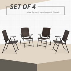 Outsunny Set of Four Folding Rattan Seat Chairs - Brown