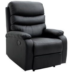 HOMCOM PU Leather Reclining Chair, Manual Recliner Chair with Padded Armrests, Retractable Footrest and Wood Frame, Black