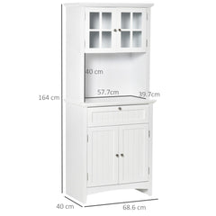 HOMCOM Kitchen Cupboard, Wooden Storage Cabinet with Framed Glass Door, Drawer, Microwave Space for Dining and Living Room, White