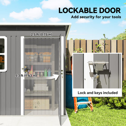 Outsunny 7 x 4ft Galvanised Steel Garden Shed, with Lock and Gloves - Grey