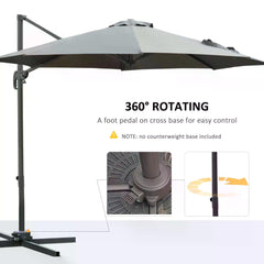 Outsunny 3(m) Offset Parasol Cantilever Hanging Umbrella 360√Ç¬∞ Rotation w/ Base Dark Grey