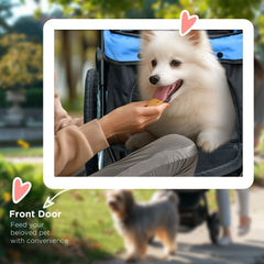 عربة أطفال PawHut Dog Pram Dog Stroller Jogger قابلة للطي للكلاب المتوسطة والصغيرة، مع عجلات مطاطية ووسادة قابلة للغسل - أزرق