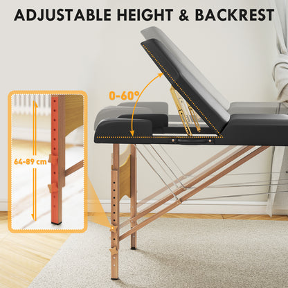HOMCOM Foldable Massage Table with Beech Wood Legs - Black
