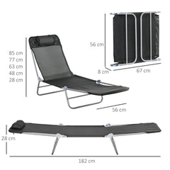 Outsunny Set of Two Steel Frame Sun Loungers, with Reclining Backs - Black