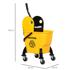 HOMCOM 25L Mop Bucket, with Wringer, Wheels and Handle - Yellow