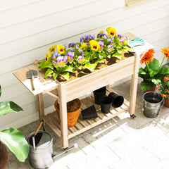 Outsunny 46 x 94cm Wooden Raised Planter, with Shelves - Natural Finish