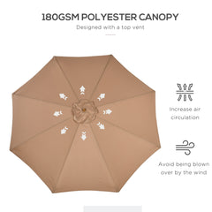 Outsunny 3(m) Garden Umbrella Wooden Parasol 8 Ribs Bamboo Sun Shade Patio Outdoor Umbrella Canopy Khaki