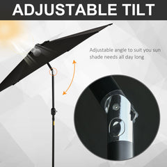 Outsunny 2.6M Garden Parasol Umbrella with Tilt and Crank, Outdoor Sun Parasol Sunshade Shelter with Aluminium Frame, Black