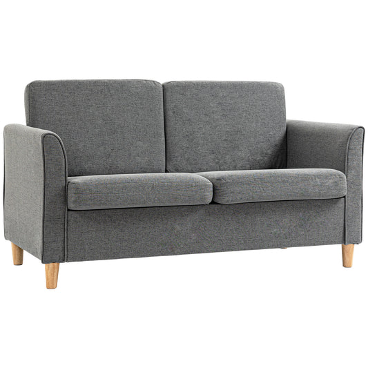 HOMCOM Compact Loveseat Sofa, Modern 2 Seater Sofa for Living Room with Wood Legs and Armrests, Grey