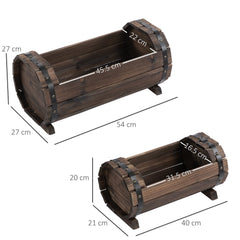 Outsunny 2PCs 56L Wooden Planter Box Flower Plant Pot Outdoor Flower Beds Plant Box with Solid Wood Carbonized Colour