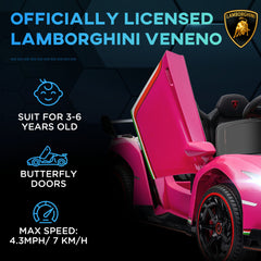 HOMCOM Lamborghini Veneno Licensed Electric Ride-On Car, with Remote, Music, Horn - Pink