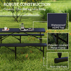 Outsunny Folding Picnic Table and Bench Set, Rattan Effect Portable Camping Table and Chairs with Carrying Handles for Indoor Outdoor, Dining, Camping, Picnic, BBQ, Party, Black