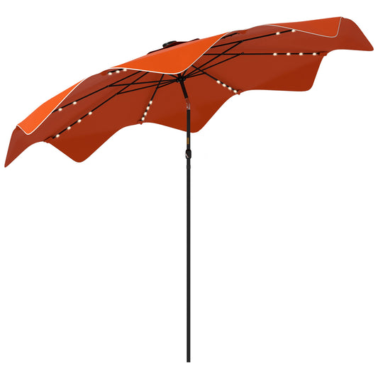 Outsunny Solar Patio Umbrella with LED and Tilt, Outdoor Market Table Umbrella Parasol with Crank, 3 x 3 (m), Orange