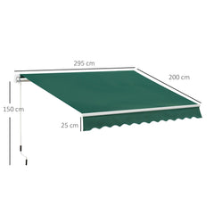 Outsunny Awning Canopy Manual Retractable Porch Sun Shade Shelter 3 x 2m Green