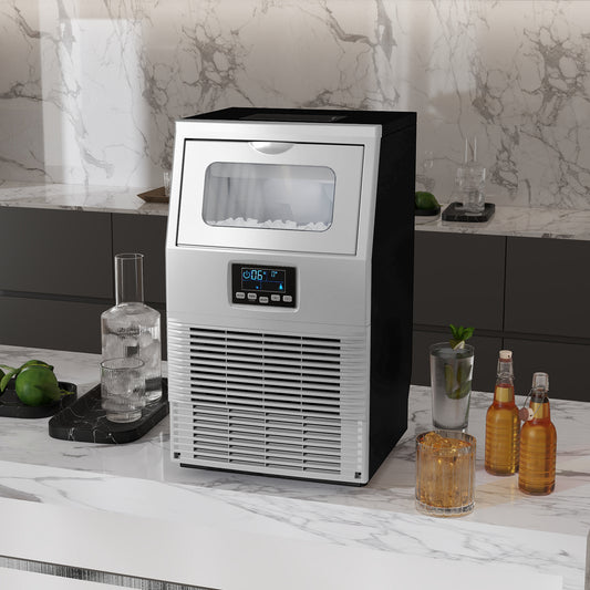 HOMCOM Commercial Ice Maker Machine, Freestanding Industrial Ice Cube Maker with Digital Control, Ice Scoop, Self-cleaning, 4kg Ice Storage, 30kg/24 Hours for Home, Office, Bar, Restaurant