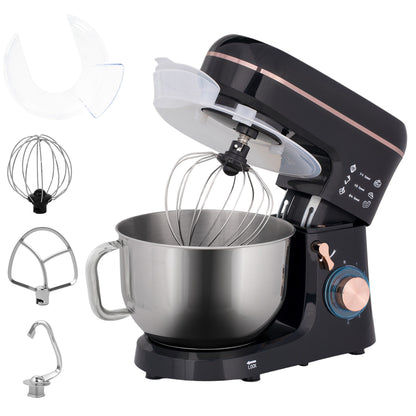 HOMCOM Stand Mixer, 5L Food Mixer for Baking, 6 Speeds and Pulse Setting, 1400W Cake Electric Kitchen Mixer with Dough Hook, Whisk, Stainless Steel Bowl, Splash Guard, Beater, Black